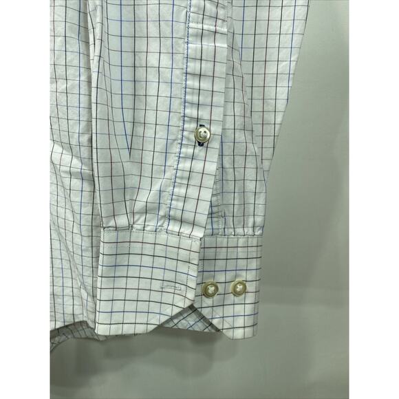 Tommy Hilfiger Button White Blue Red Regular Fit Ithaca Shirt Men's Medium 38-40 - Picture 4 of 11
